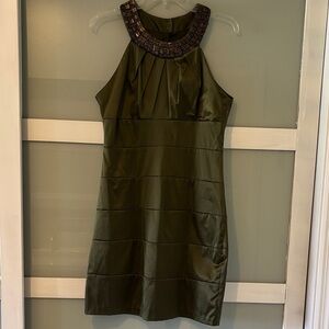 B Darlin Olive Green Beaded-Halo Mini Dress